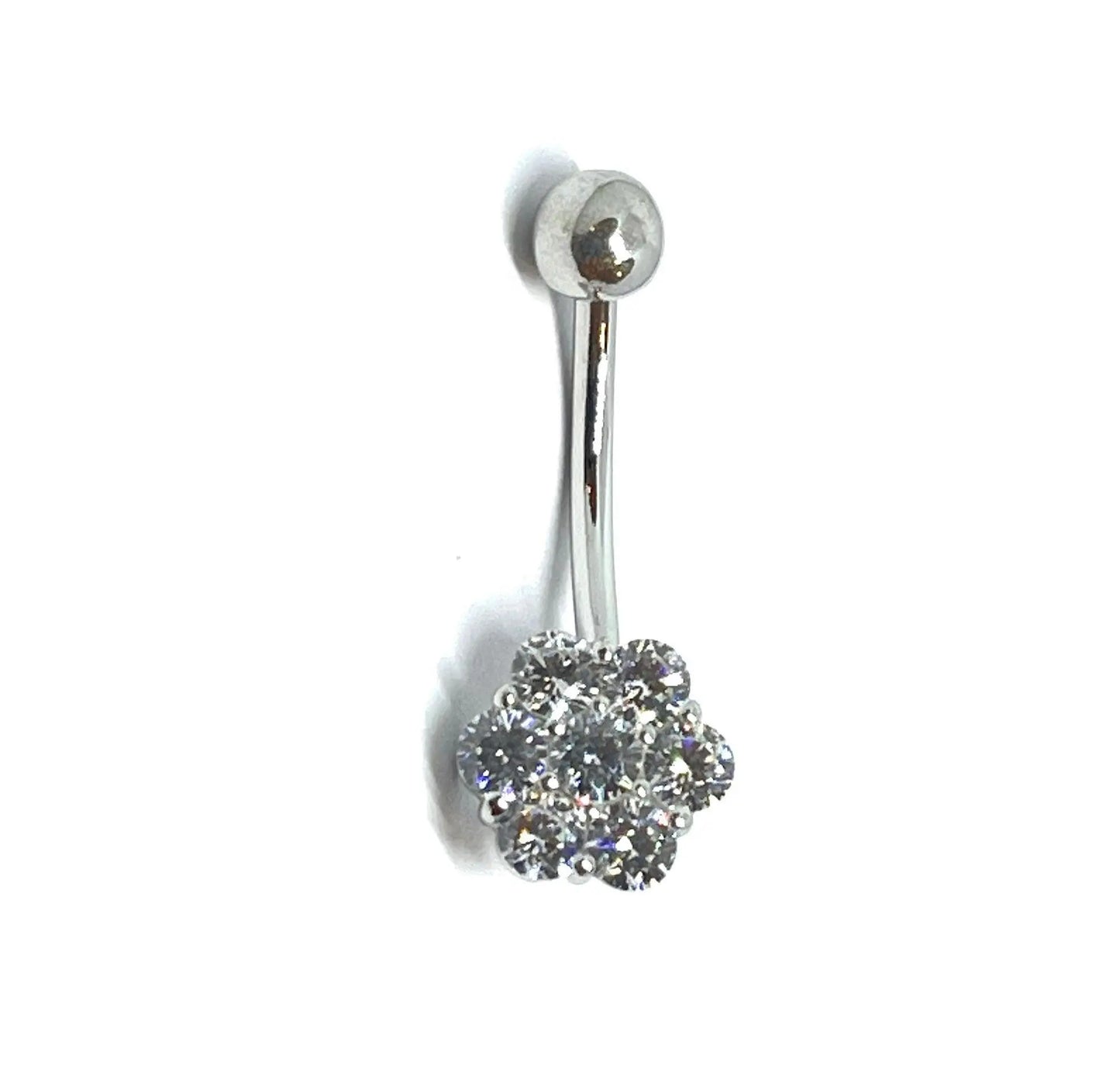 925 Sterling Silver Banana Bar Flower Belly Button Ring - ADIRFINE 