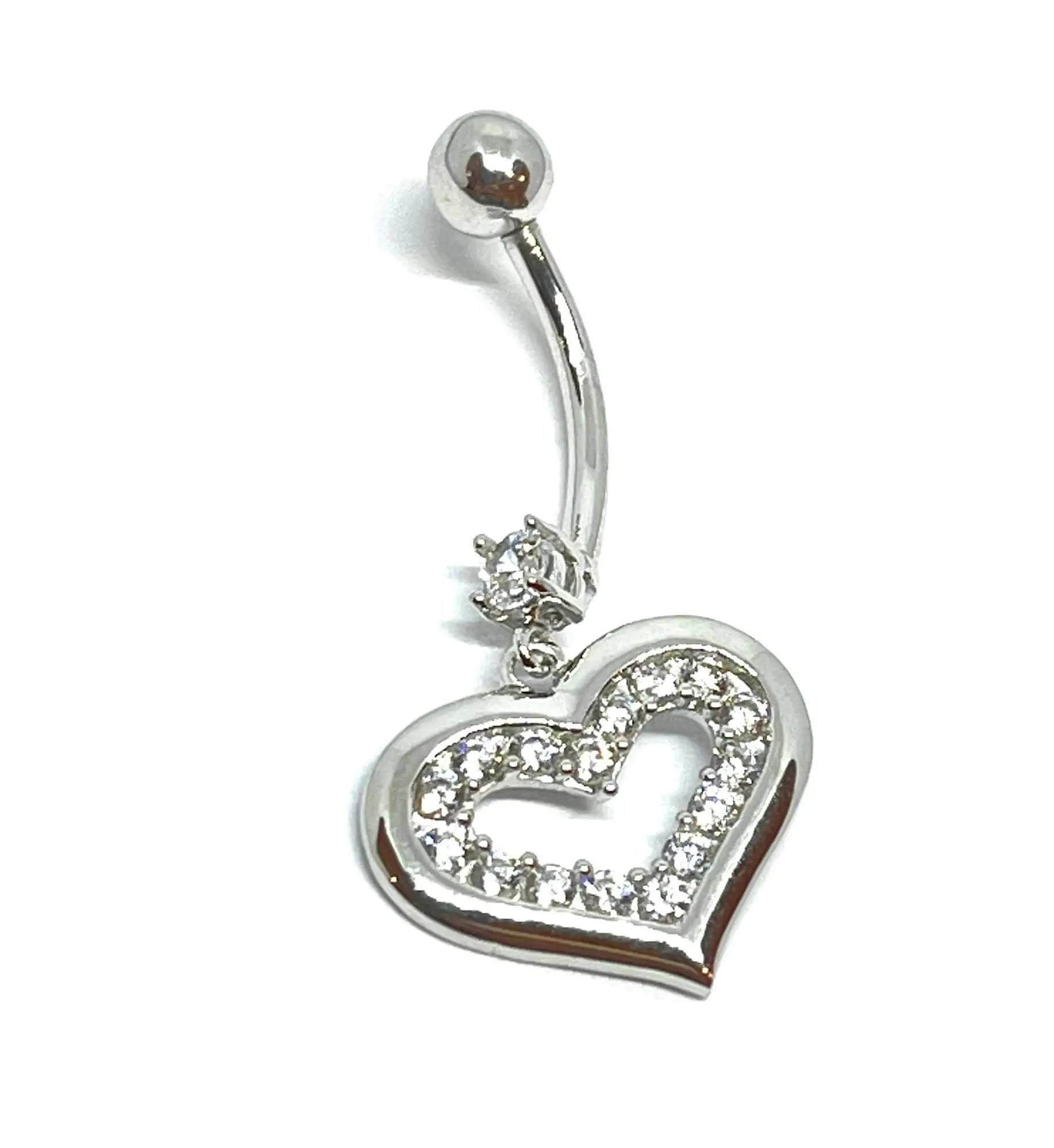 925 Sterling Silver Banana Bar Heart Belly Button Ring - ADIRFINE 