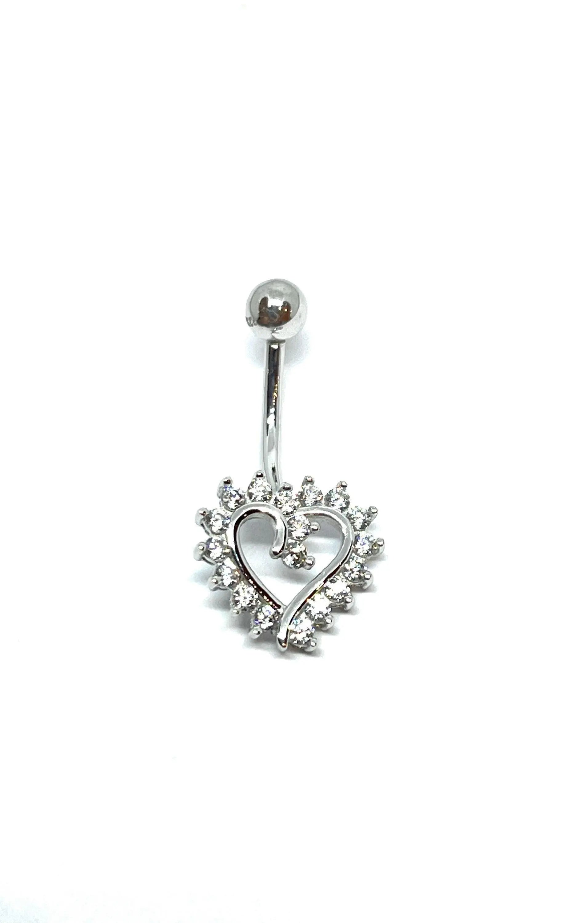 925 Sterling Silver Banana Bar Heart Belly Button Ring - ADIRFINE 