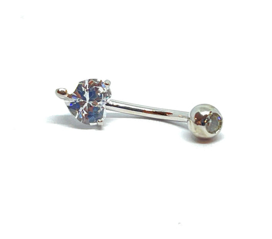 925 Sterling Silver Banana Bar Heart Belly Button Ring - ADIRFINE 