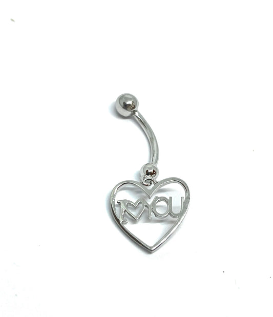 925 Sterling Silver Banana Bar Heart Belly Button Ring - ADIRFINE 