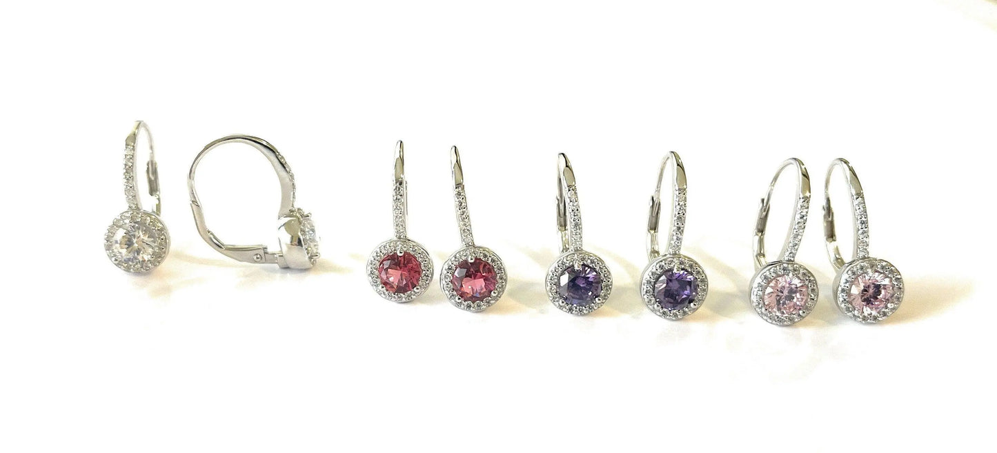 925 Sterling Silver Birthstone Color Stone Lever Back Earrings - ADIRFINE 