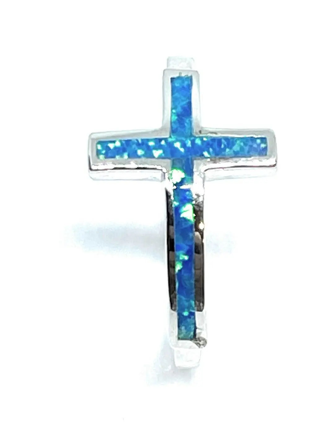 925 Sterling Silver Blue Opal Cross Ring 925 - ADIRFINE 