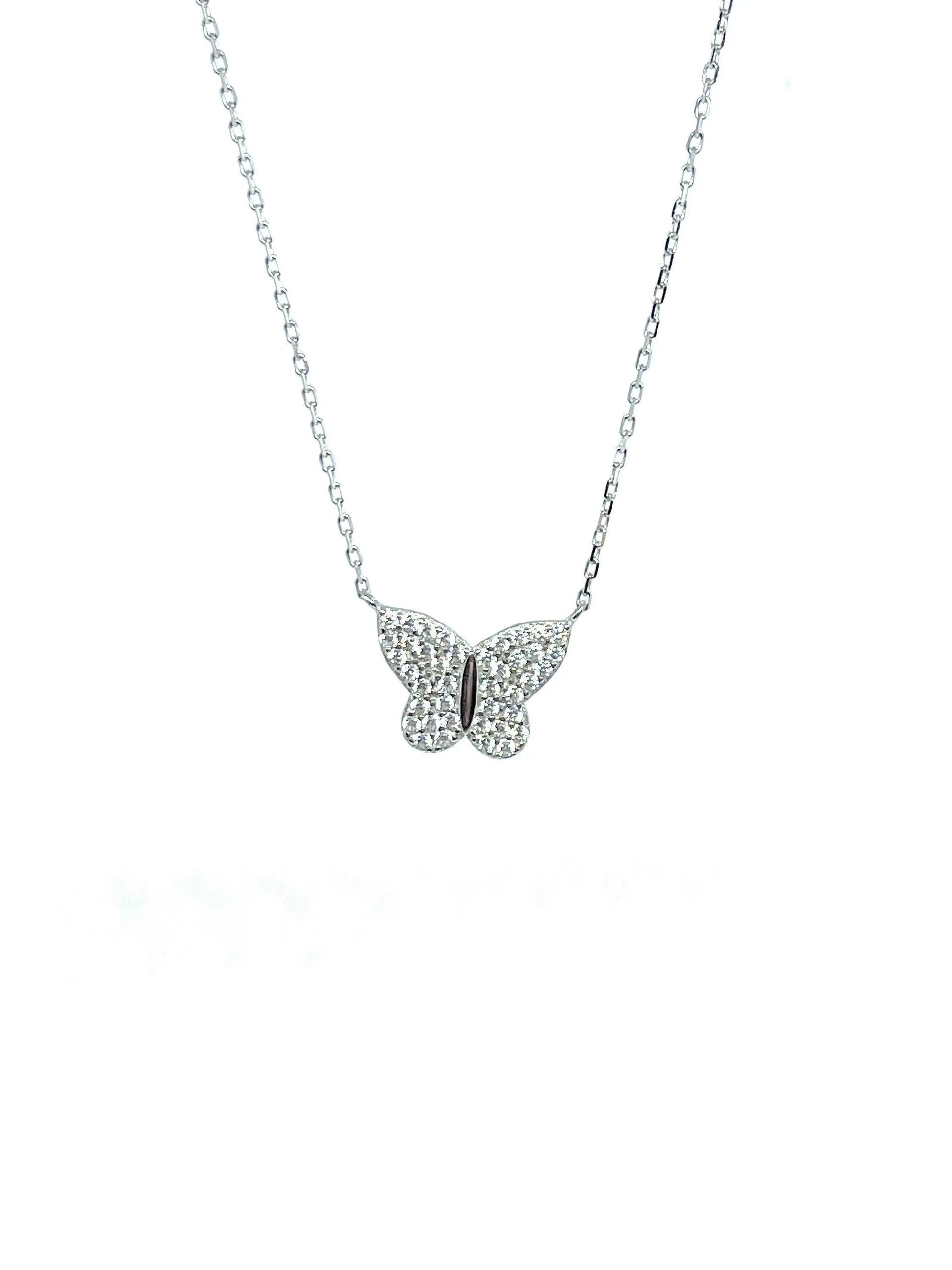 925 Sterling Silver Butterfly Charm Adjustable Choker Necklace - ADIRFINE 