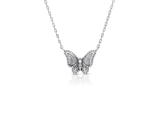 925 Sterling Silver Butterfly Charm Adjustable Choker Necklace - ADIRFINE 