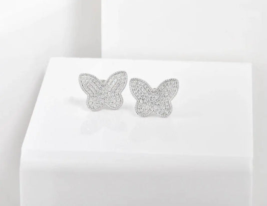 925 Sterling Silver Butterfly Cubic Zirconia Stud Earrings / Silver Butterfly Stud Earrings - ADIRFINE 