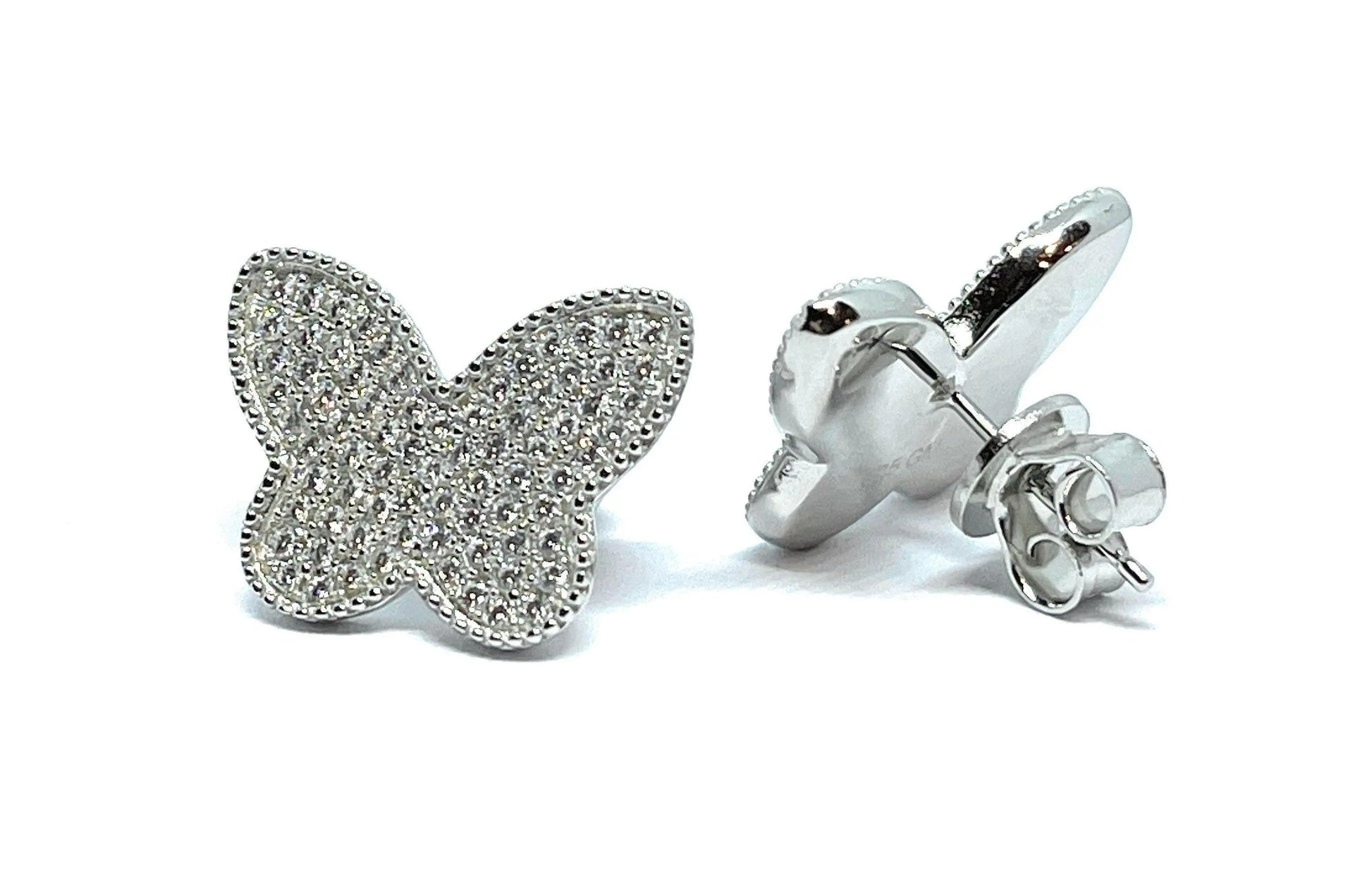 925 Sterling Silver Butterfly Cubic Zirconia Stud Earrings / Silver Butterfly Stud Earrings - ADIRFINE 