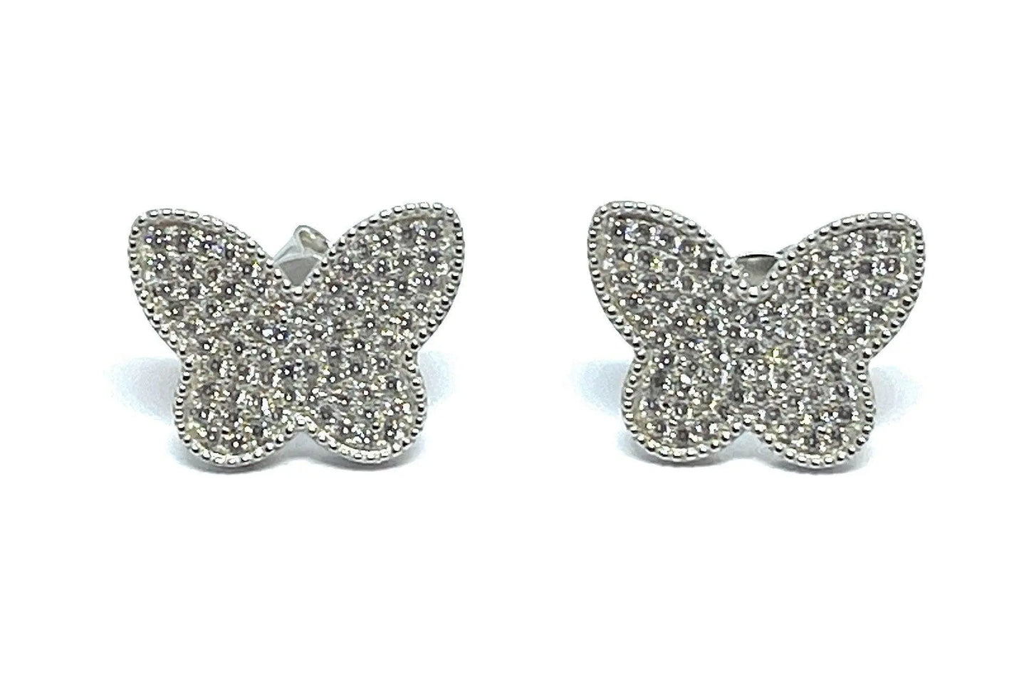 925 Sterling Silver Butterfly Cubic Zirconia Stud Earrings / Silver Butterfly Stud Earrings - ADIRFINE 