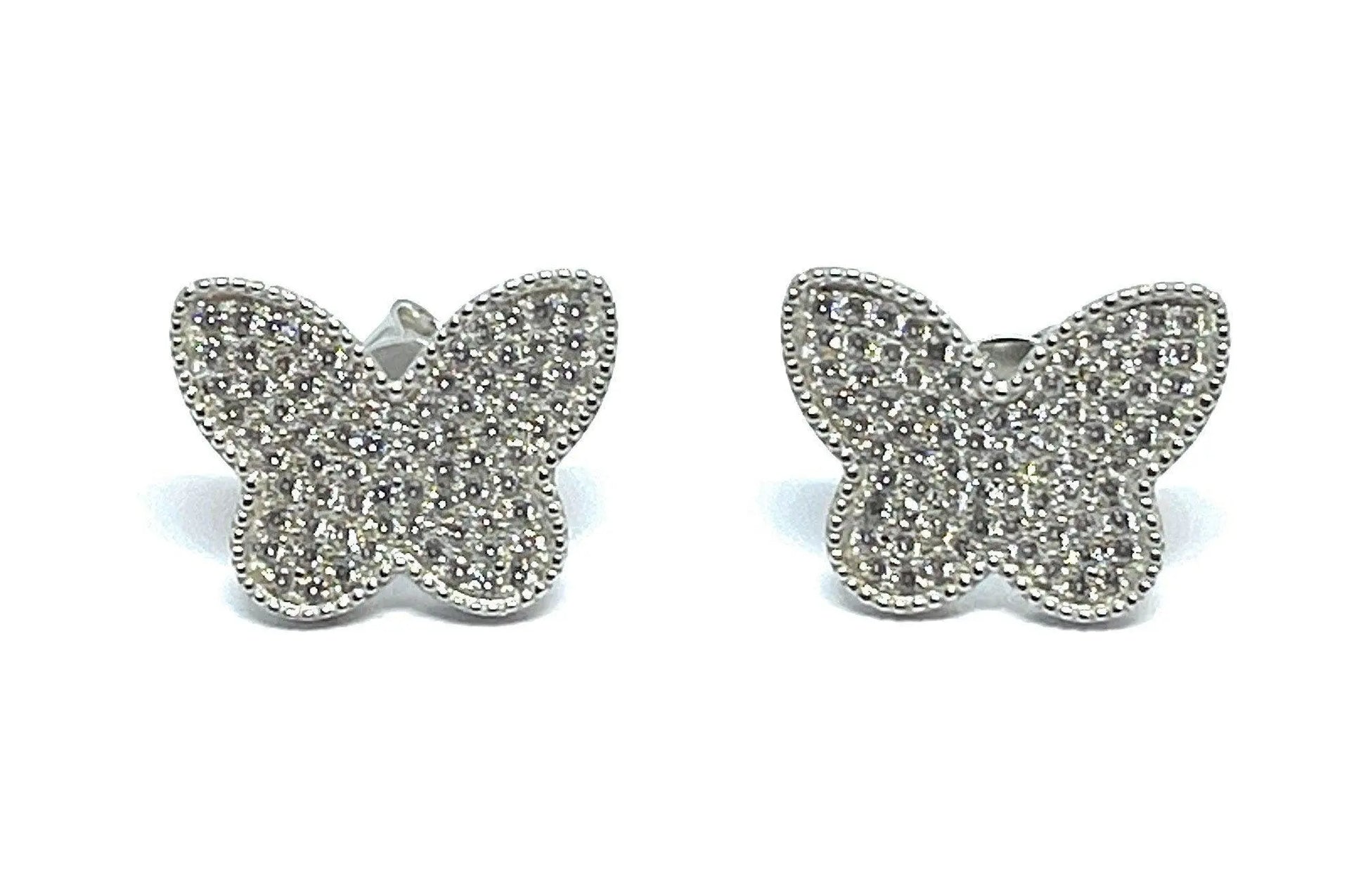 925 Sterling Silver Butterfly Cubic Zirconia Stud Earrings / Silver Butterfly Stud Earrings - ADIRFINE 