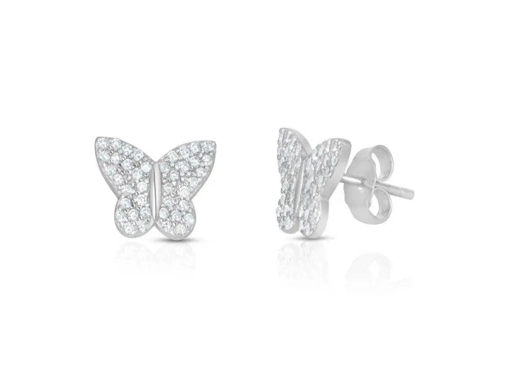 925 Sterling Silver Butterfly CZ Stud Earrings - ADIRFINE 