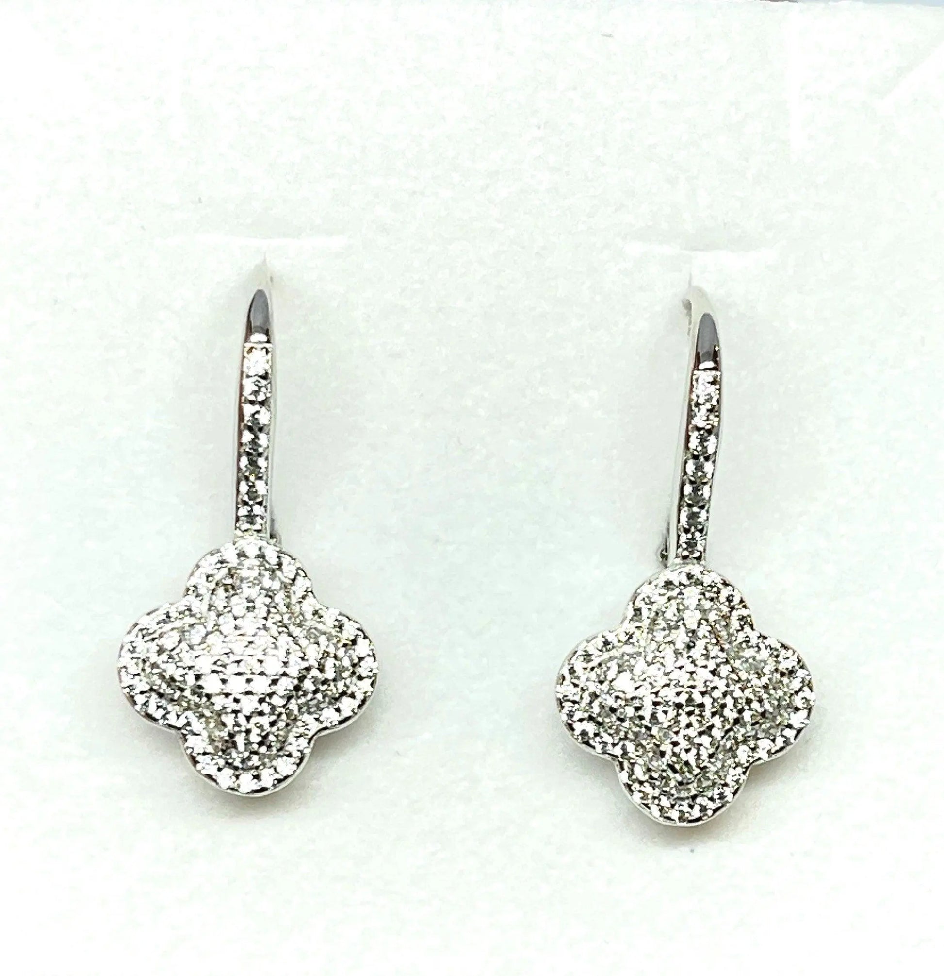 925 Sterling Silver Clover Pave Cubic Zirconia Lever Back Earrings - ADIRFINE 