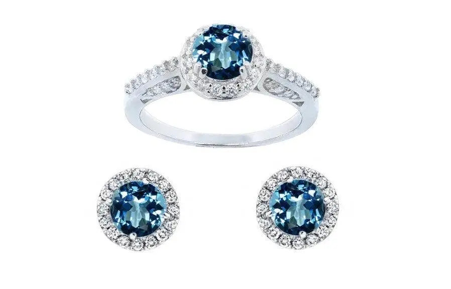 925 Sterling Silver Colored Cubic Zirconia Halo Ring Earrings Set - ADIRFINE 