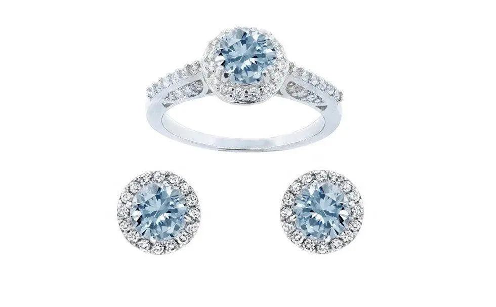 925 Sterling Silver Colored Cubic Zirconia Halo Ring Earrings Set - ADIRFINE 