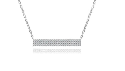 925 Sterling Silver Cubic Zirconia Bar Pendant Necklace Choker - ADIRFINE 