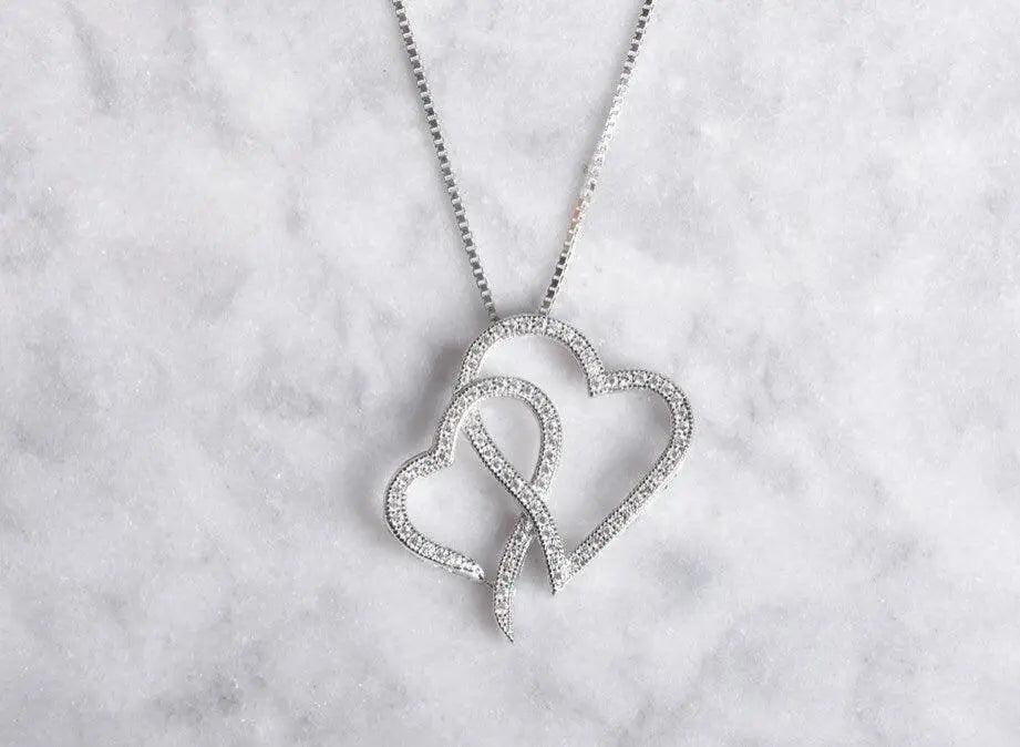 925 Sterling Silver Cubic Zirconia Heart Pendant Necklace - ADIRFINE 