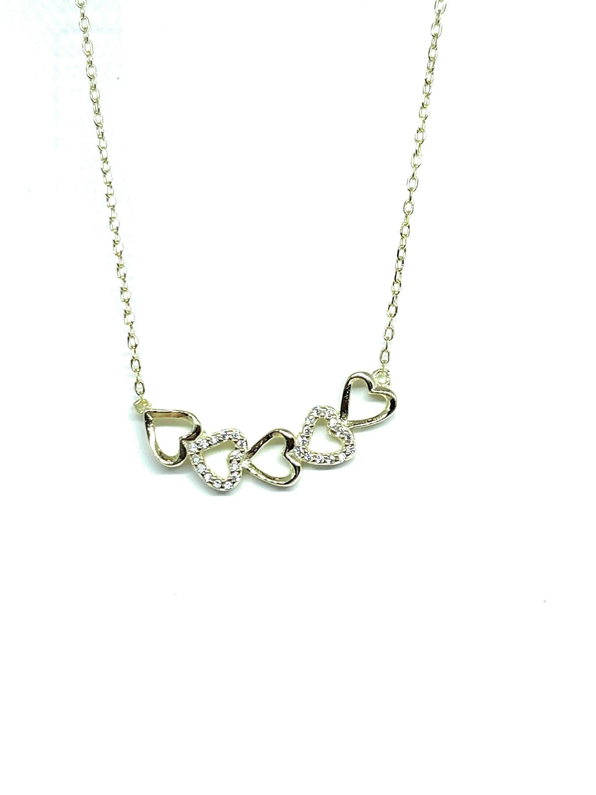 925 Sterling Silver cubic Zirconia Hearts Adjustable Necklace - ADIRFINE 