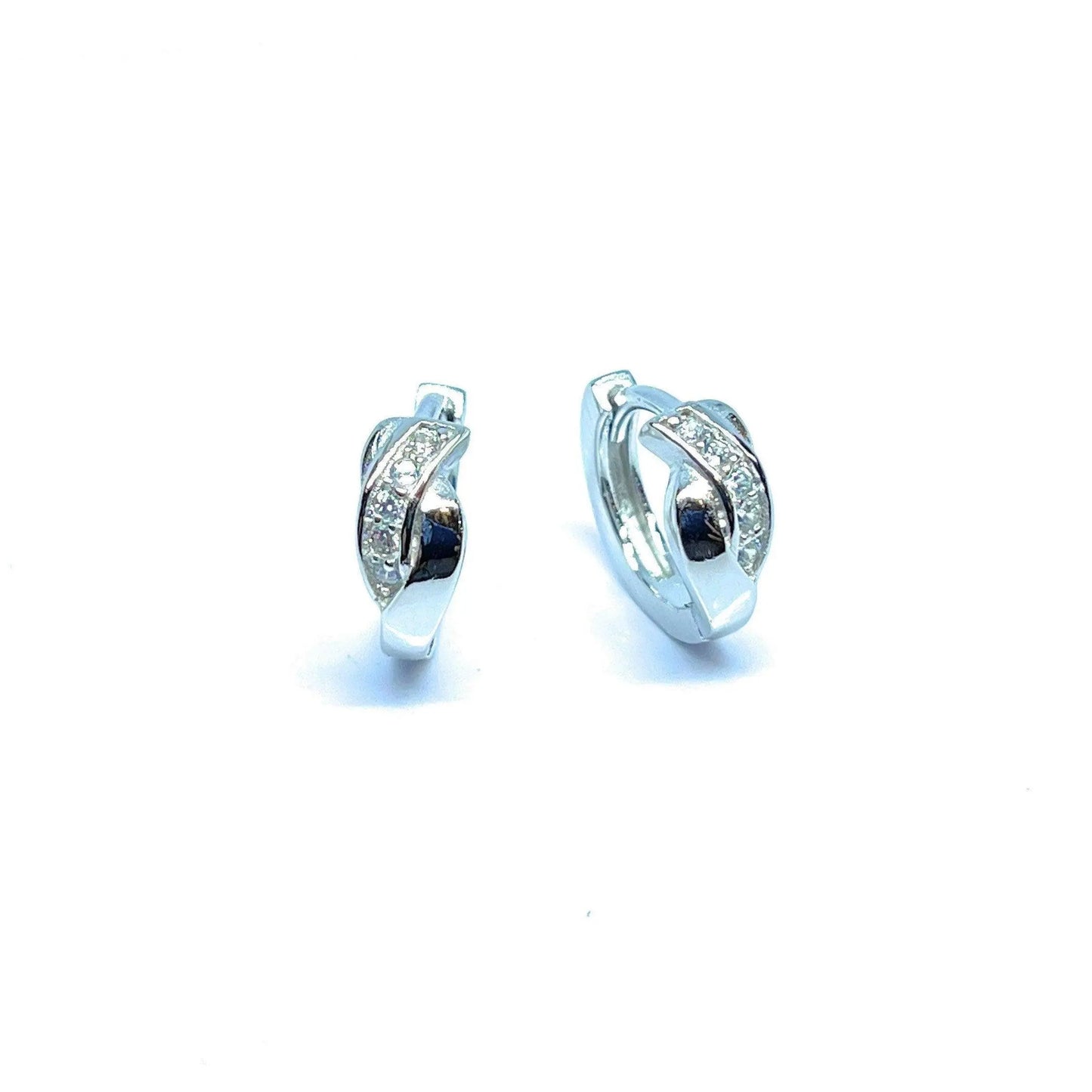 925 Sterling Silver Cubic Zirconia Huggie Hoop Earrings - ADIRFINE 