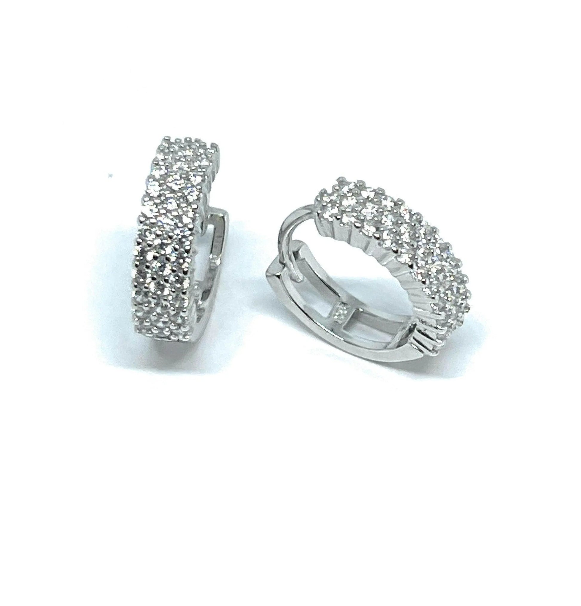 925 Sterling Silver Cubic Zirconia Huggie Hoop Earrings - ADIRFINE 