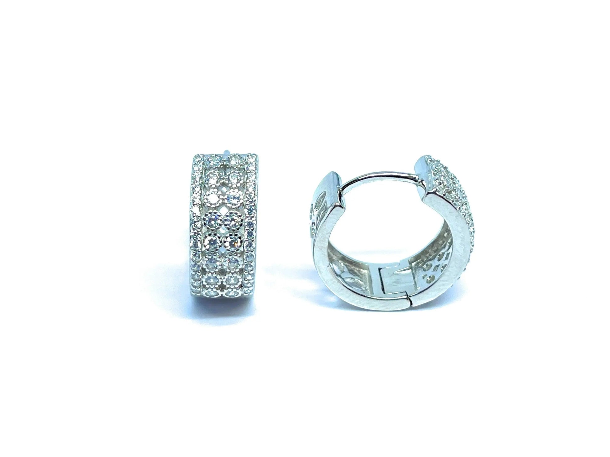 925 Sterling Silver Cubic Zirconia Huggie Hoop Earrings - ADIRFINE 