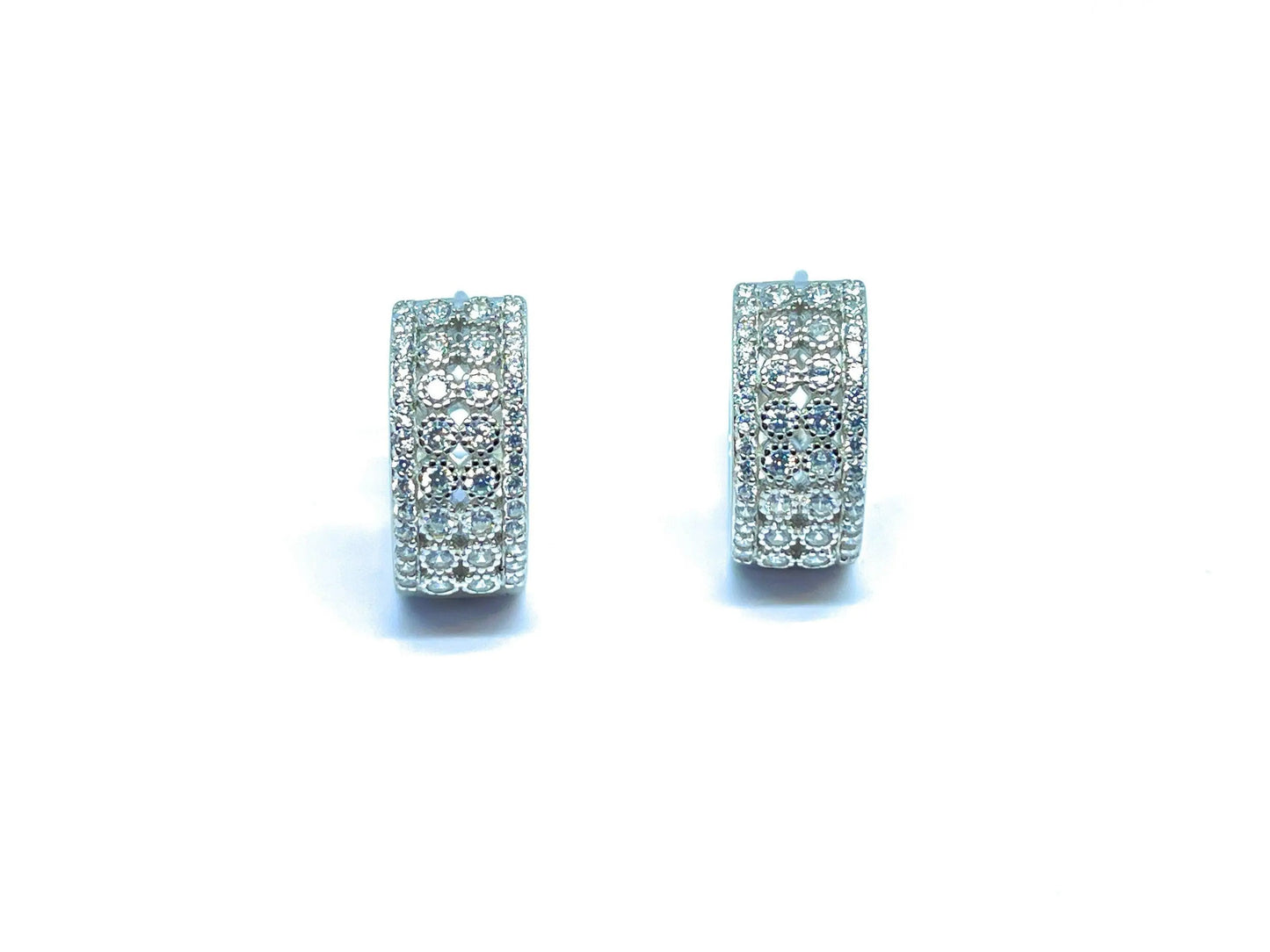 925 Sterling Silver Cubic Zirconia Huggie Hoop Earrings - ADIRFINE 