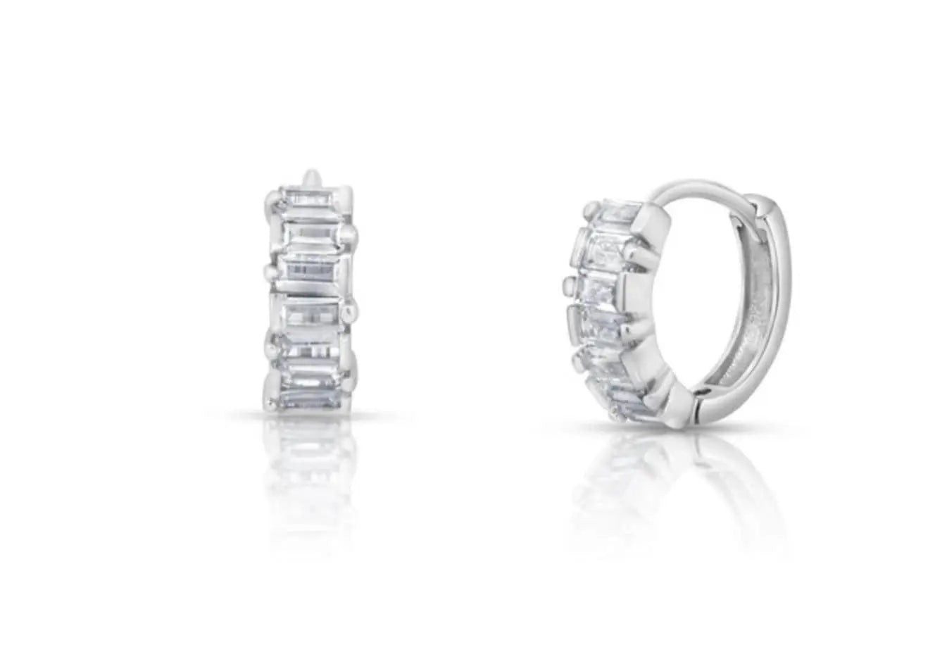 925 Sterling Silver Cubic Zirconia Huggie Hoop Earrings - ADIRFINE 