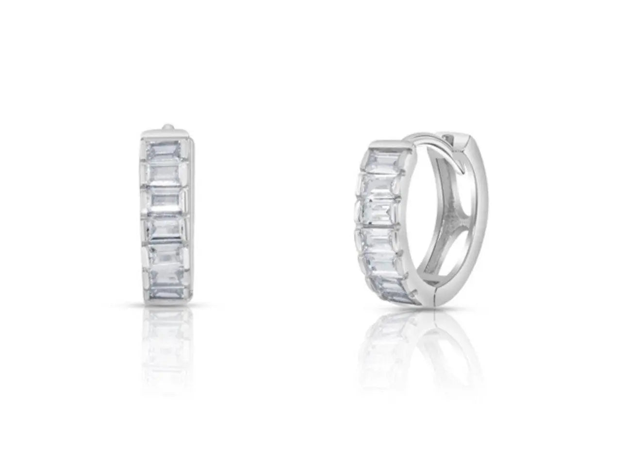 925 Sterling Silver Cubic Zirconia Huggie Hoop Earrings - ADIRFINE 