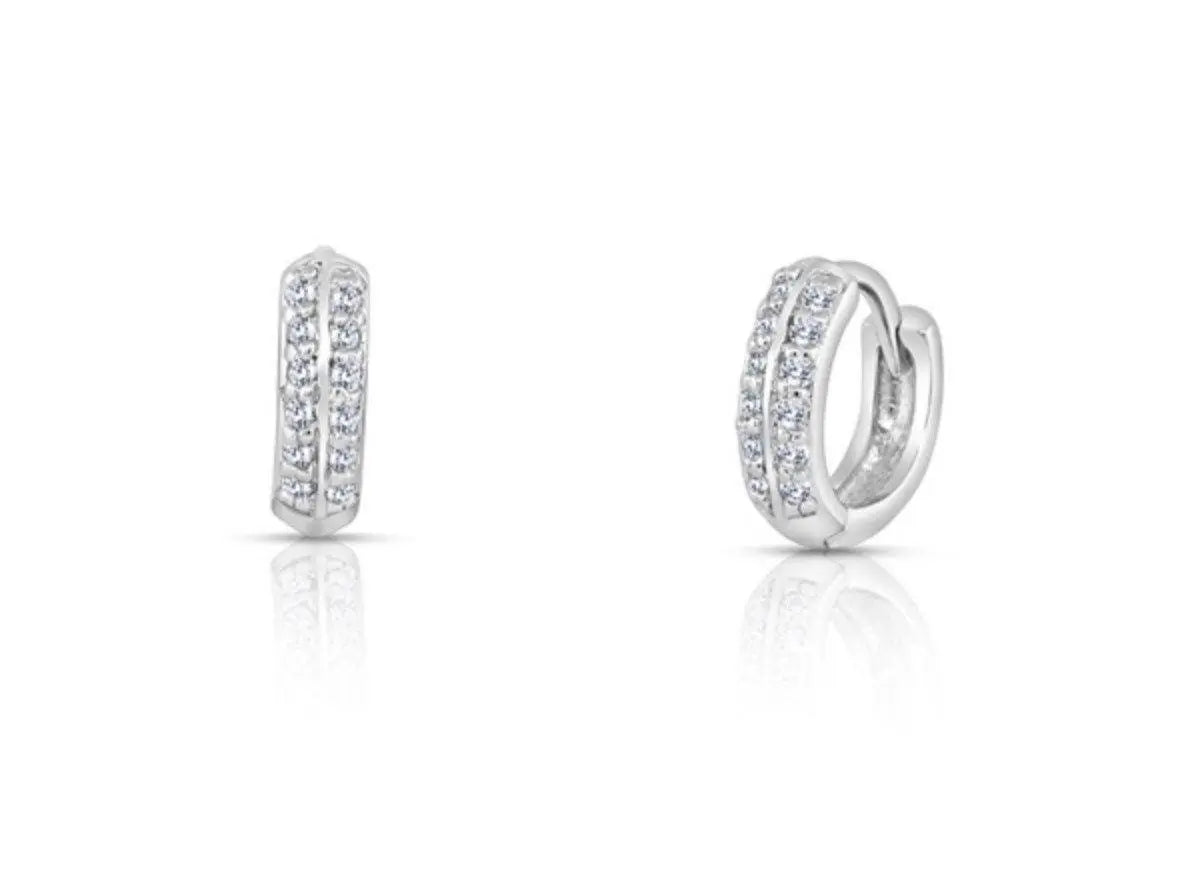 925 Sterling Silver Cubic Zirconia Huggie Hoop Earrings - ADIRFINE 