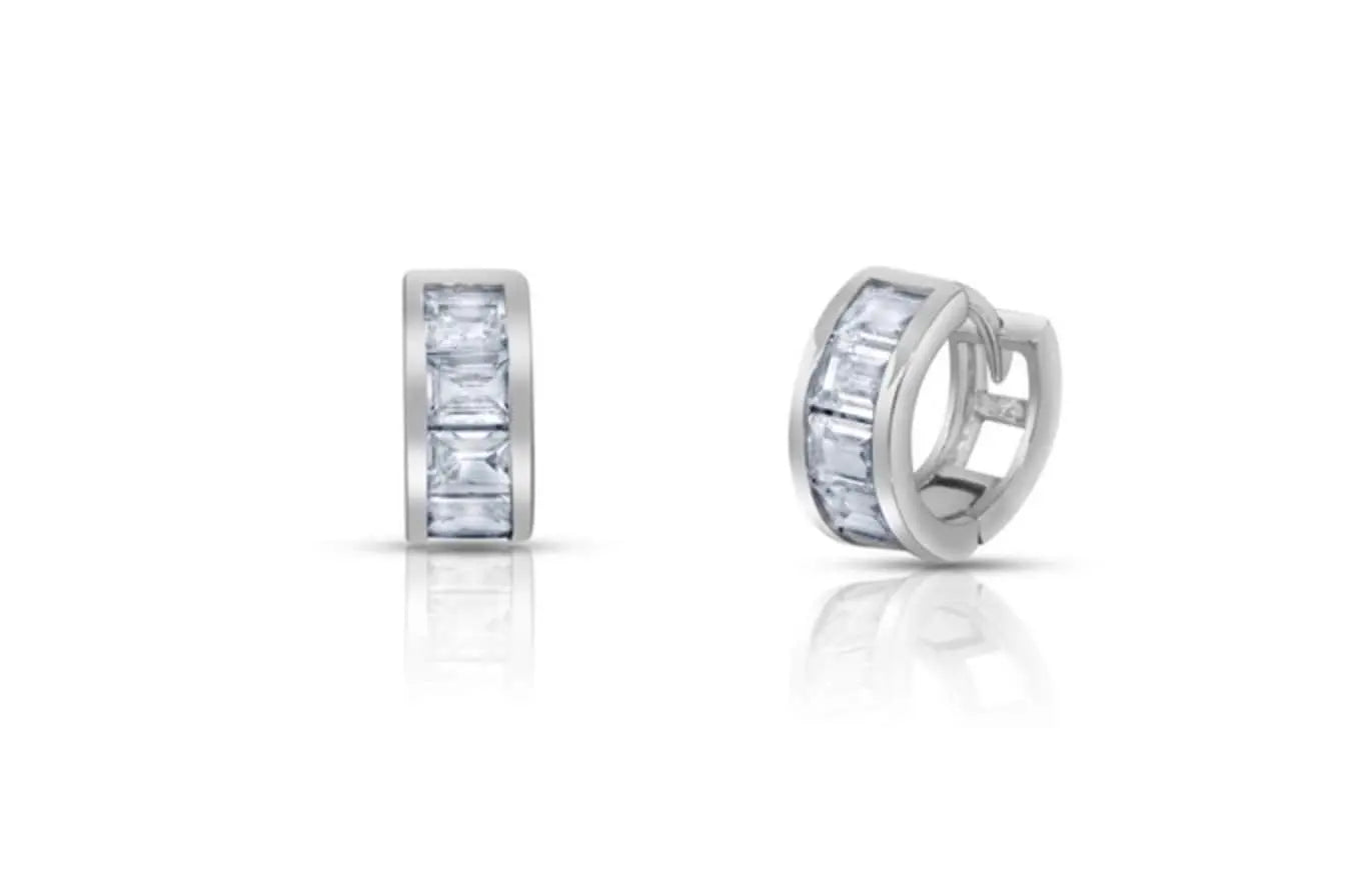 925 Sterling Silver Cubic Zirconia Huggie Hoop Earrings - ADIRFINE 