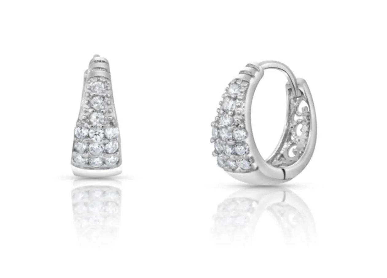 925 Sterling Silver Cubic Zirconia Huggie Hoop Earrings - ADIRFINE 