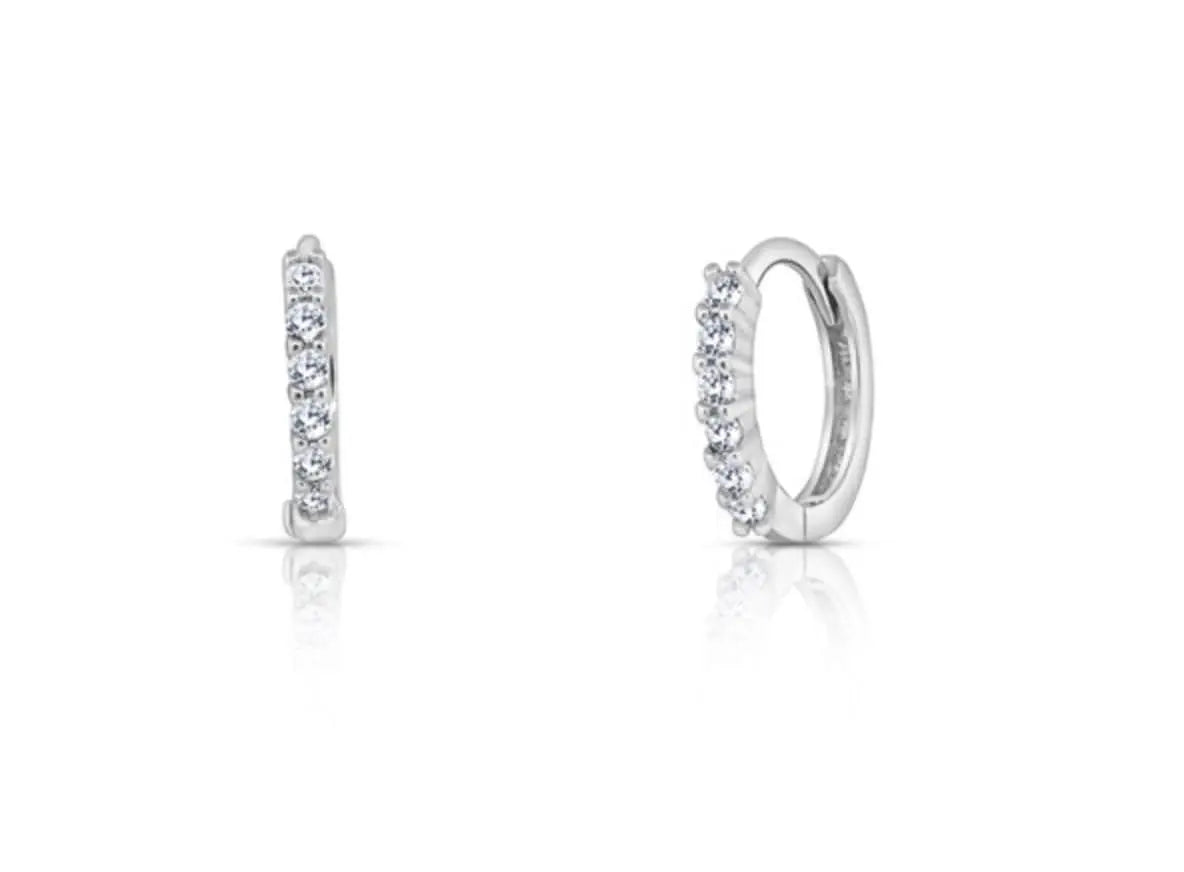 925 Sterling Silver Cubic Zirconia Huggie Hoop Earrings - ADIRFINE 