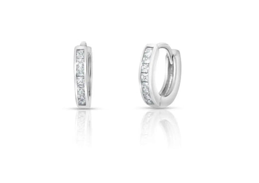 925 Sterling Silver Cubic Zirconia Huggie Hoop Earrings - ADIRFINE 