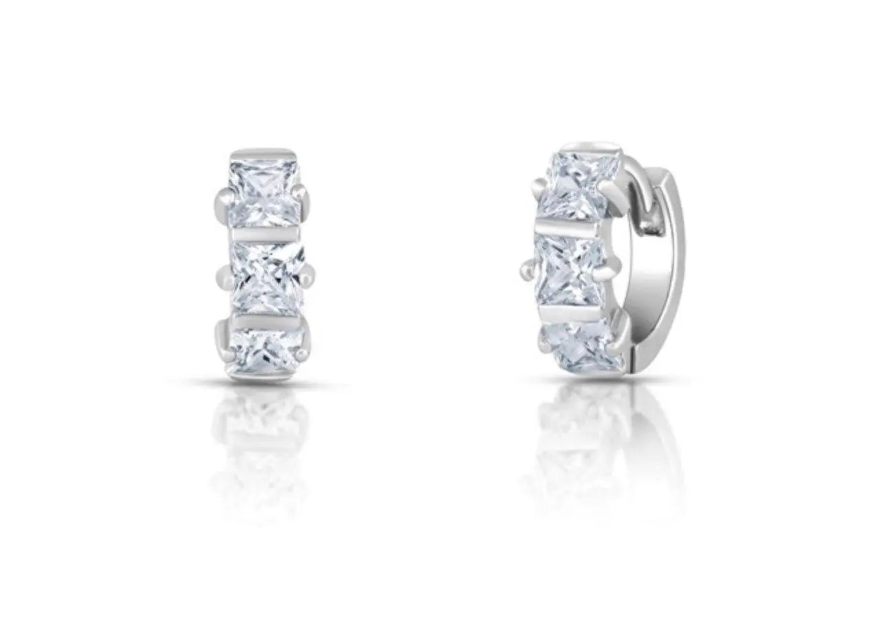 925 Sterling Silver Cubic Zirconia Huggie Hoop Earrings - ADIRFINE 