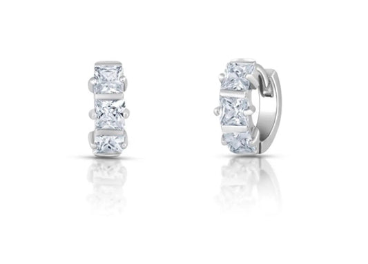 925 Sterling Silver Cubic Zirconia Huggie Hoop Earrings - ADIRFINE 