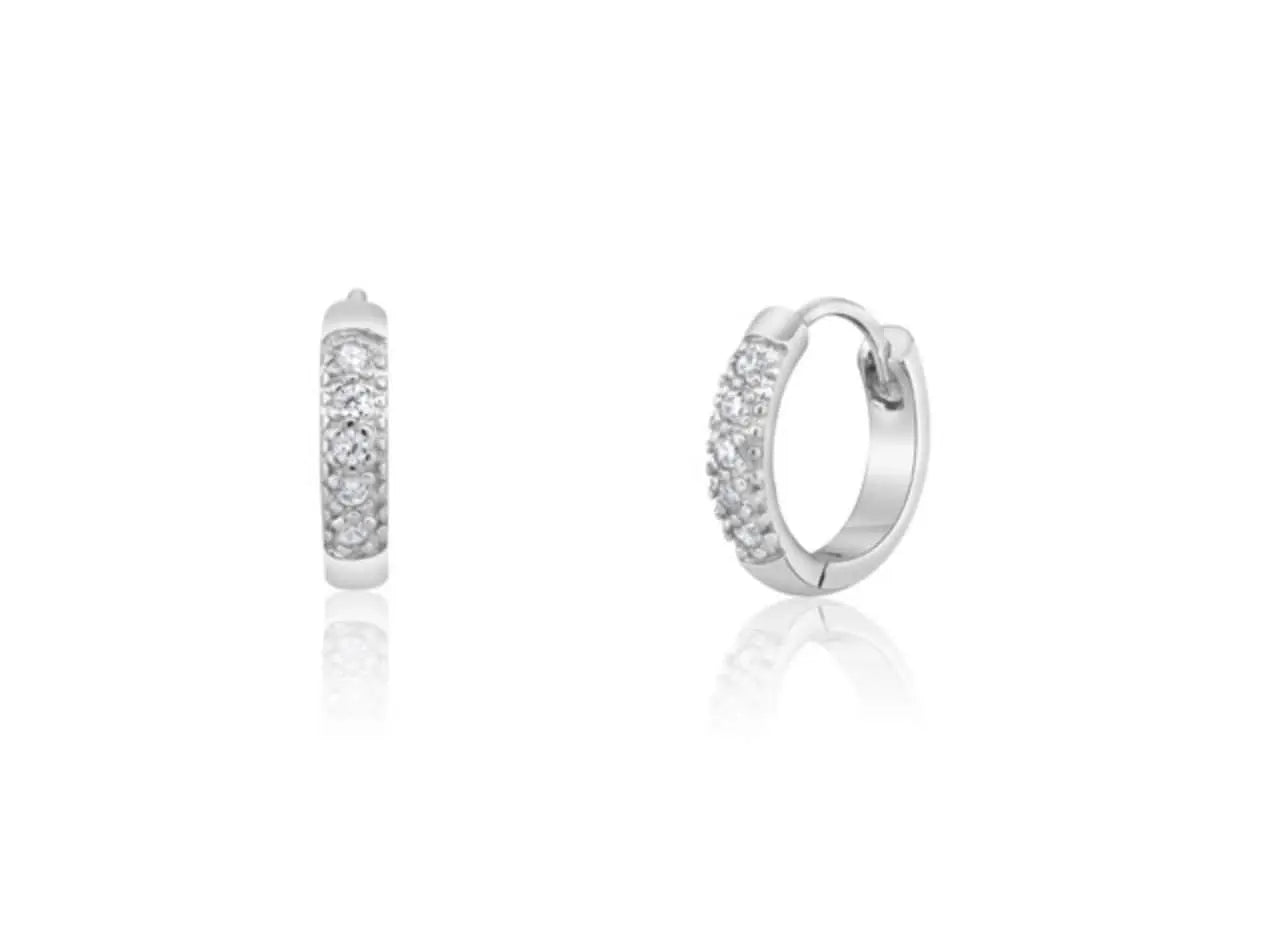 925 Sterling Silver Cubic Zirconia Huggie Hoop Earrings - ADIRFINE 