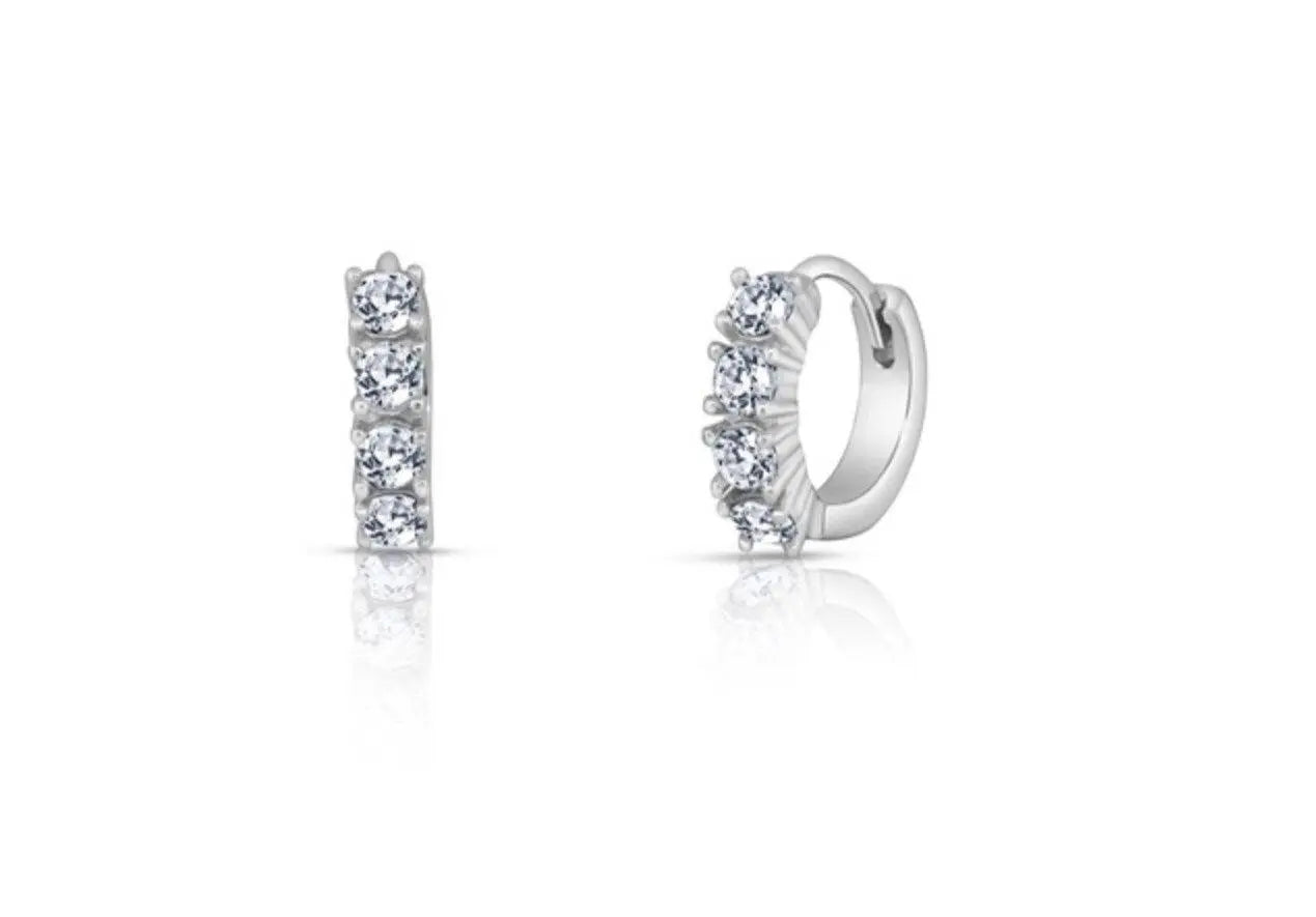 925 Sterling Silver Cubic Zirconia Huggie Hoop Earrings - ADIRFINE 