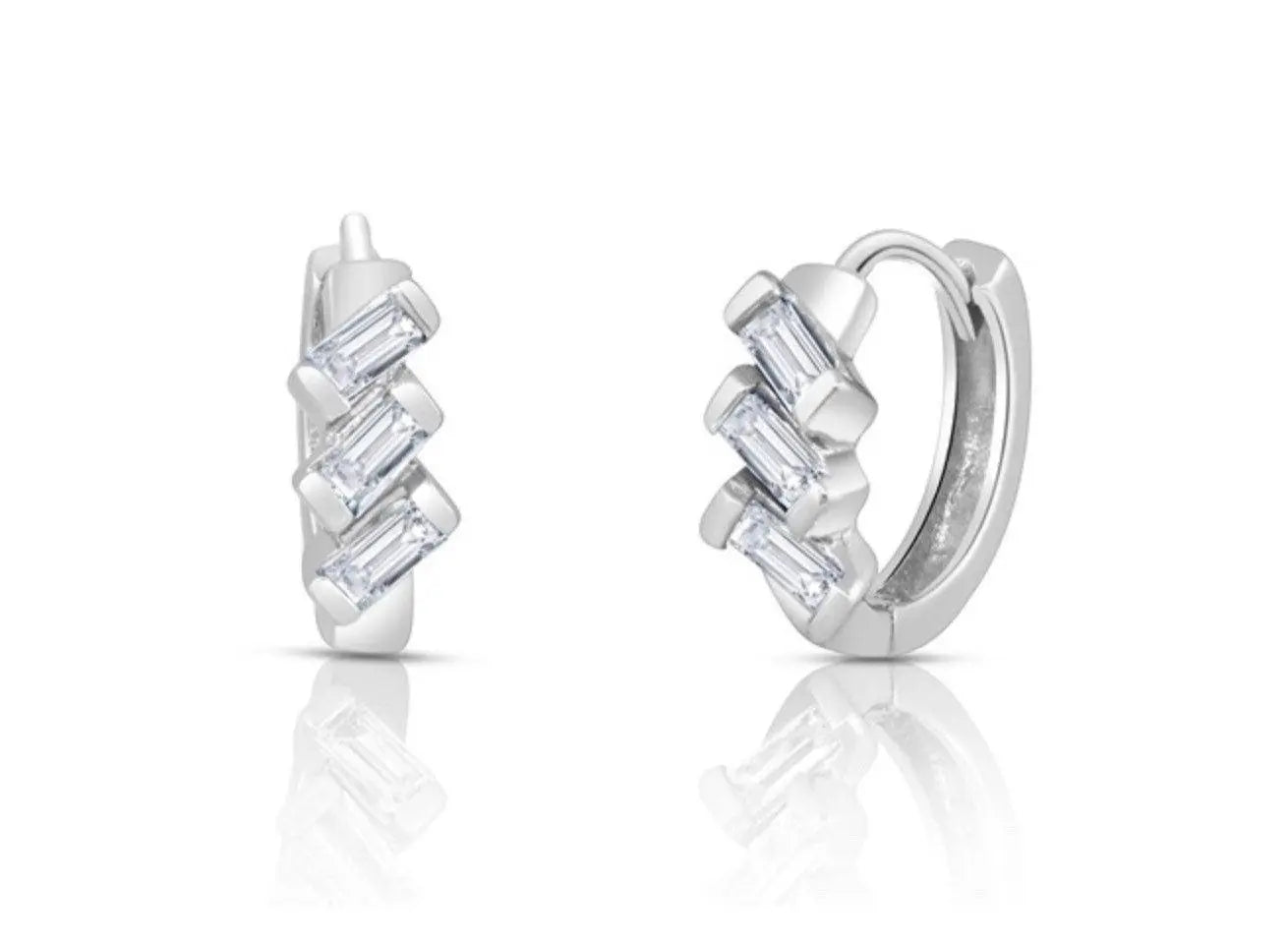 925 Sterling Silver Cubic Zirconia Huggie Hoop Earrings - ADIRFINE 