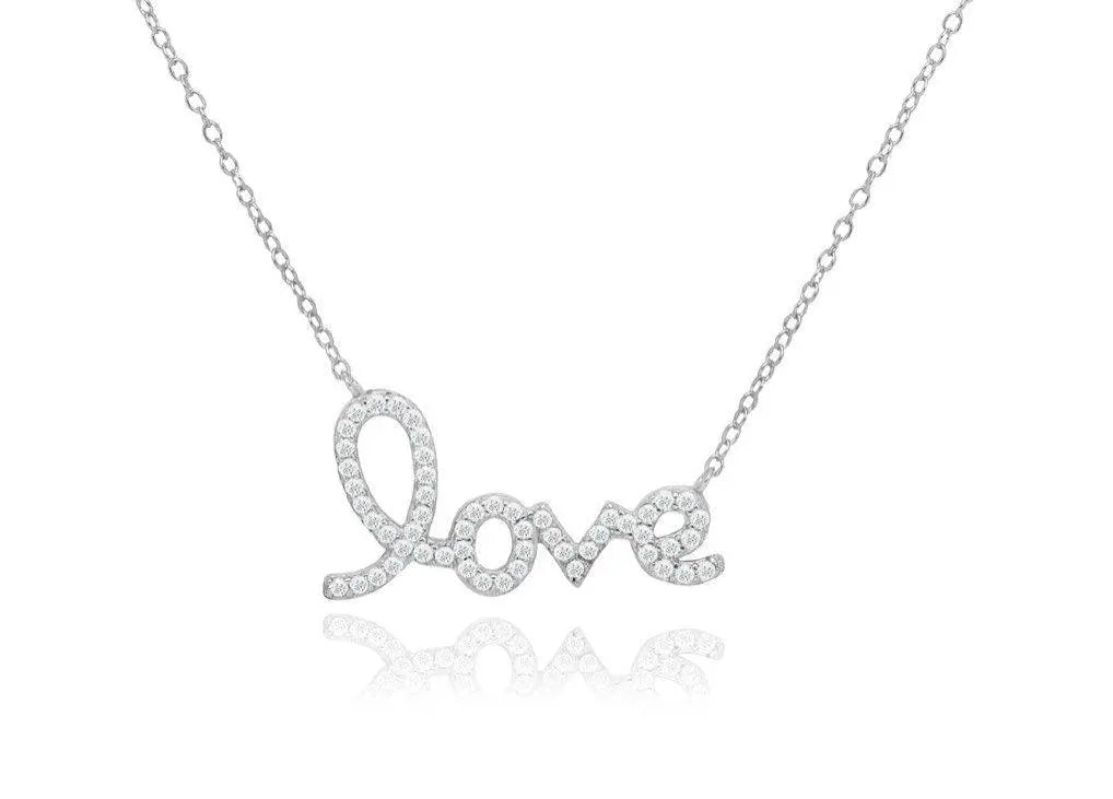 925 Sterling Silver Cubic Zirconia LOVE Choker Necklace - ADIRFINE 