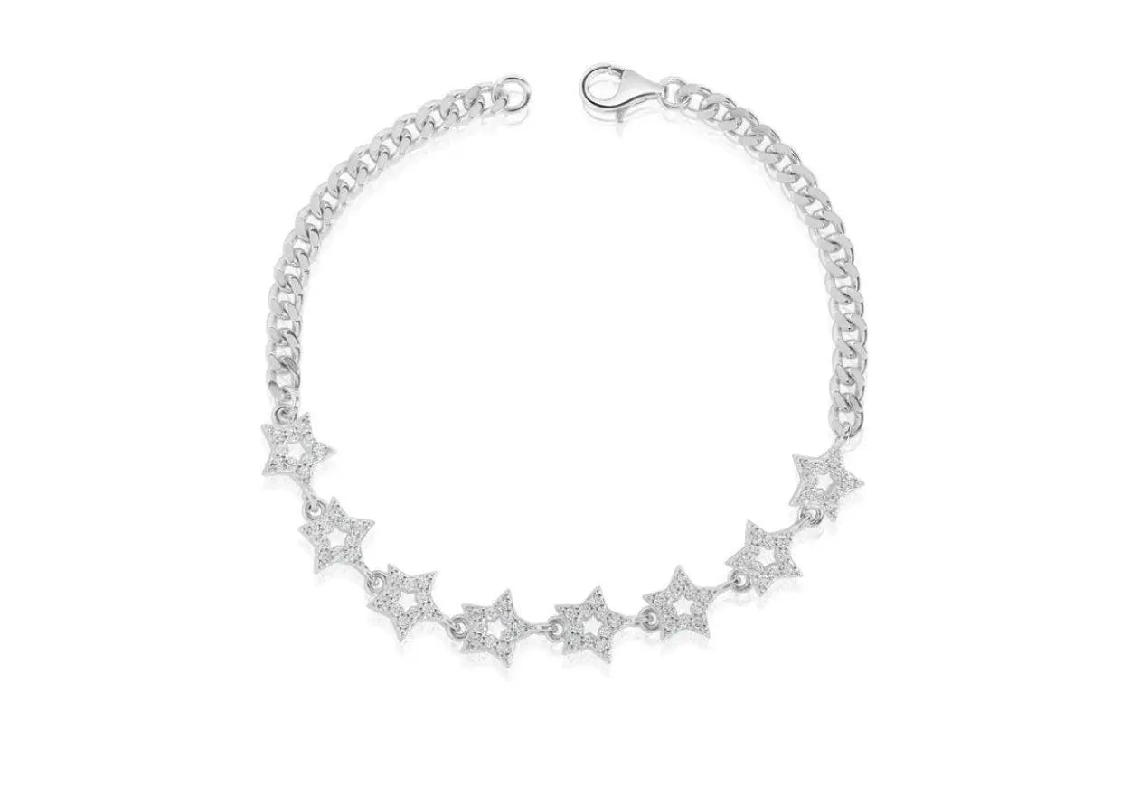 925 Sterling Silver Cubic Zirconia Star Curb link Bracelet - ADIRFINE 