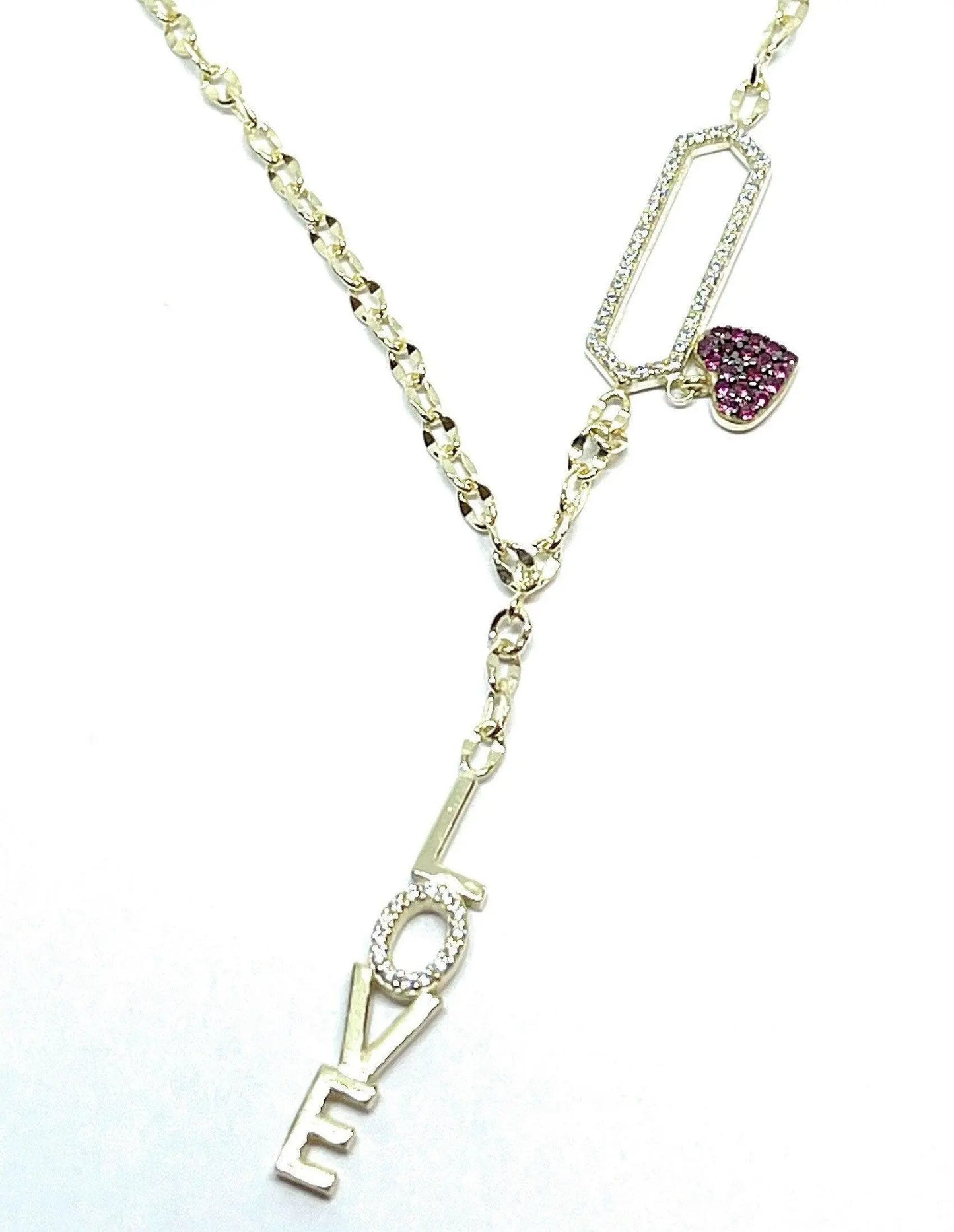 925 Sterling Silver CZ LOVE Lariat Mirror Necklace ADIRFINE