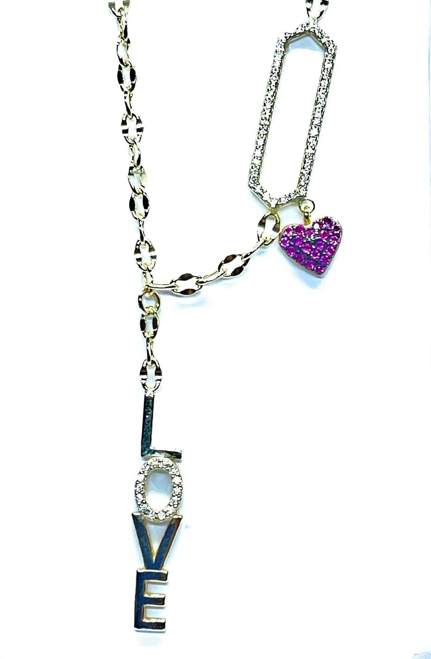 925 Sterling Silver CZ LOVE Lariat Mirror Necklace ADIRFINE