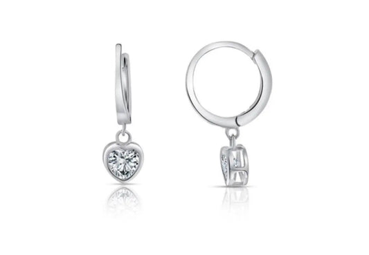 925 Sterling Silver Dangling Heart Huggie Hoop Earrings - ADIRFINE 