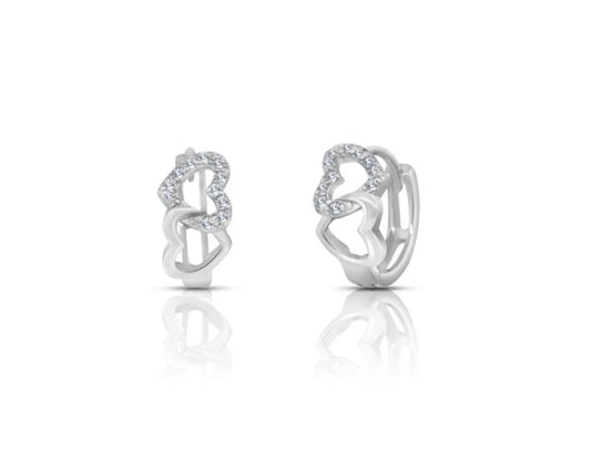 925 Sterling Silver Double Heart Infinity Huggie Hoop Earrings - ADIRFINE 