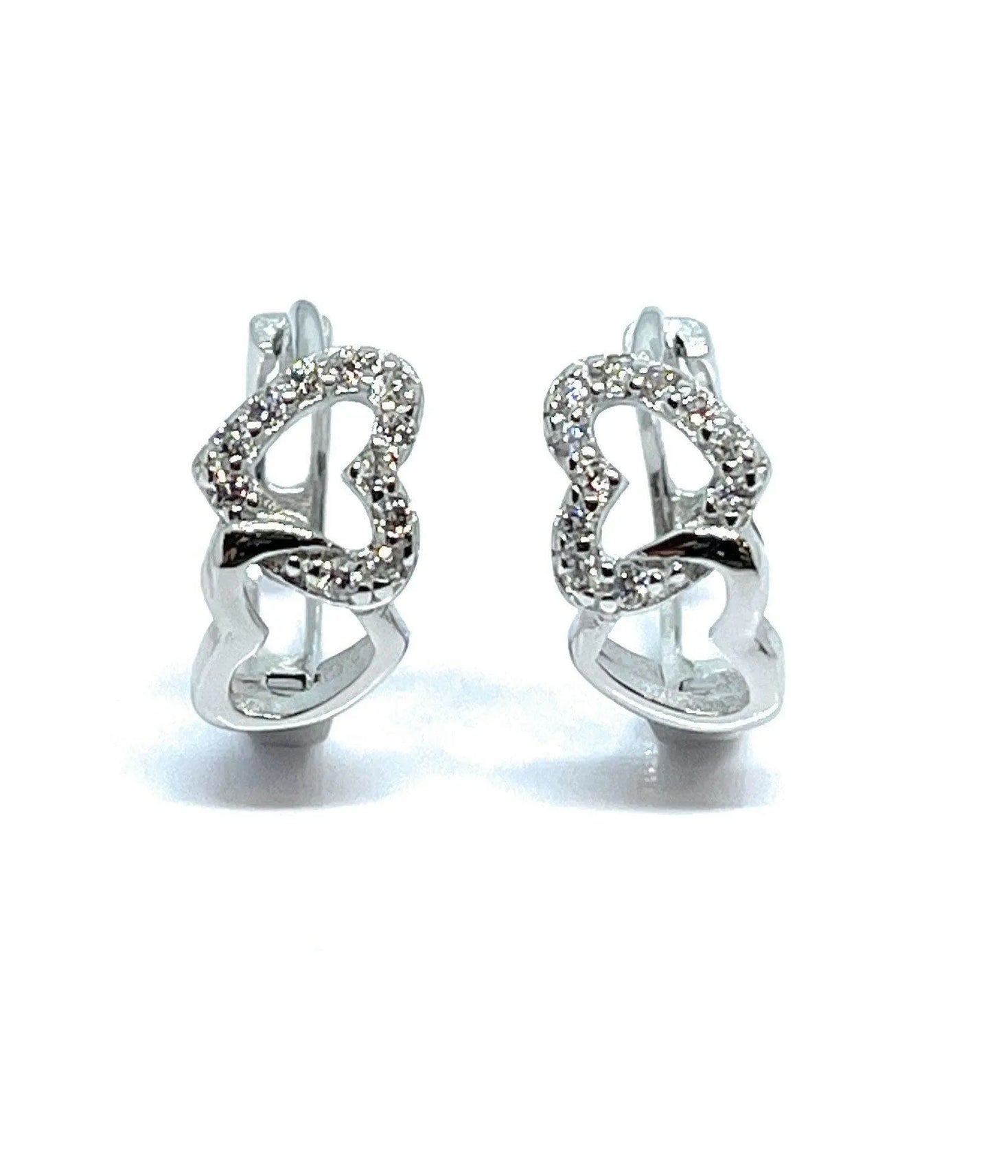 925 Sterling Silver Double Heart Infinity Huggie Hoop Earrings - ADIRFINE 