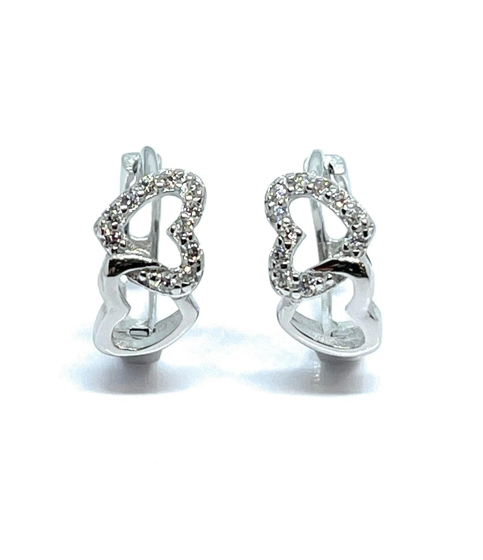 925 Sterling Silver Double Heart Infinity Huggie Hoop Earrings - ADIRFINE 