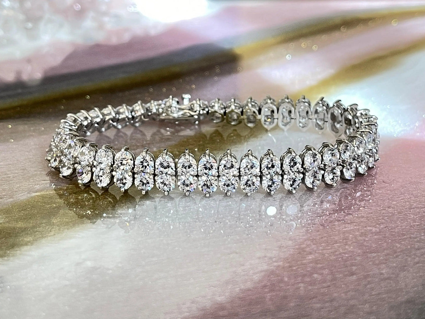 925 Sterling Silver Double Row Brilliant Cut Cubic Zirconia Tennis Bracelet - ADIRFINE 