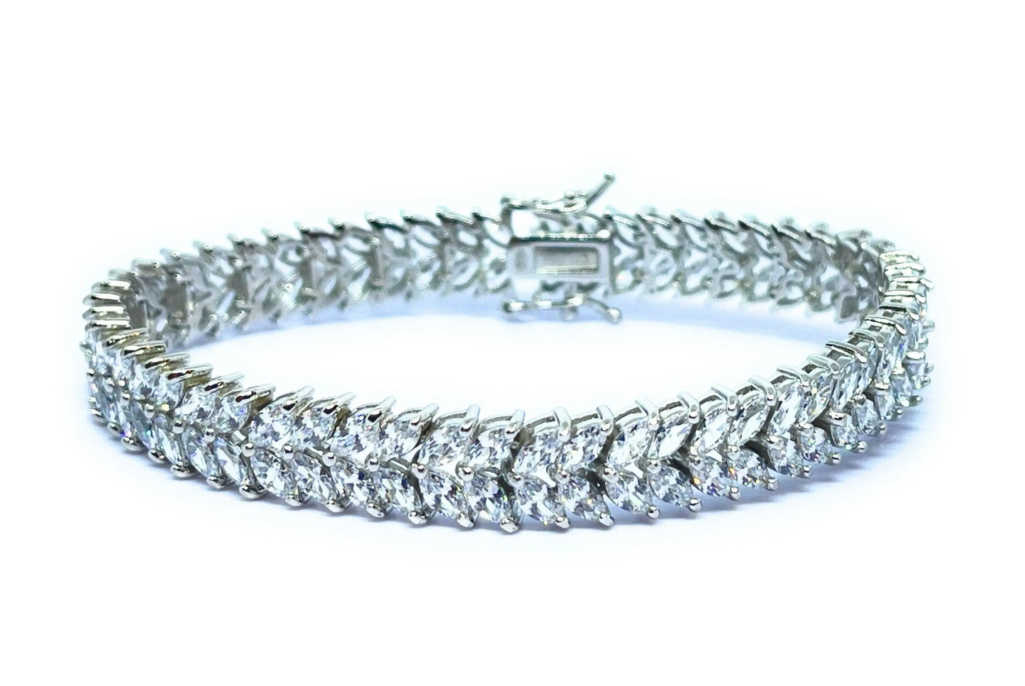 925 Sterling Silver Double Row Marquise Cut Cubic Zirconia Tennis Bracelet - ADIRFINE 