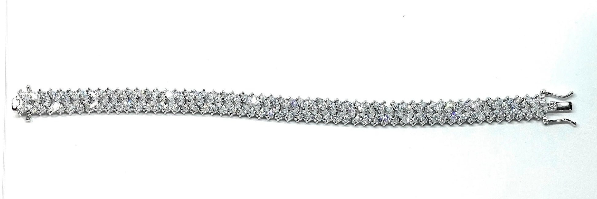 925 Sterling Silver Double Row Marquise Cut Cubic Zirconia Tennis Bracelet - ADIRFINE 