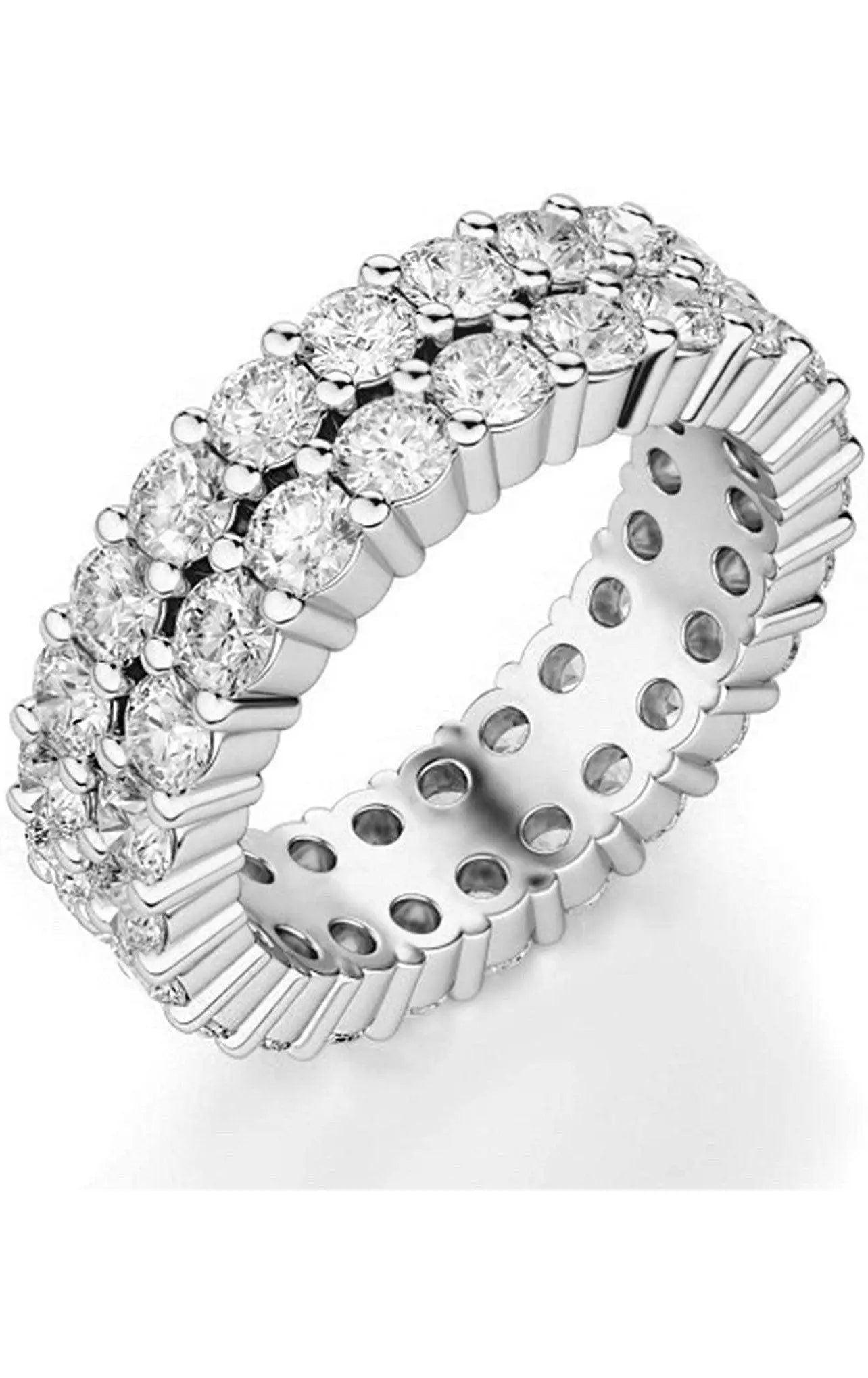 925 Sterling Silver Double Row Round Brilliant Cut Eternity Band Ring - ADIRFINE 