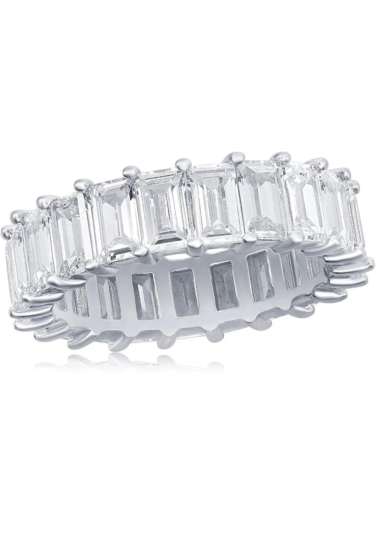 925 Sterling Silver Emerald Cut Cubic Zirconia Eternity Band / 6MM Emerald Cut Cz Ring - ADIRFINE 