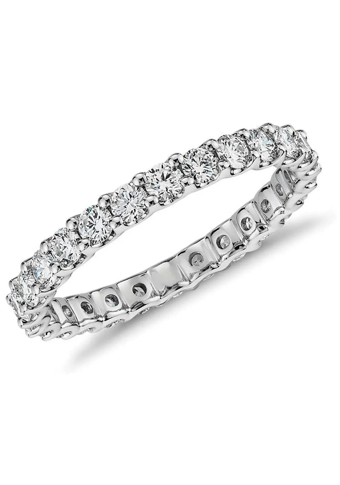 925 Sterling Silver Eternity Band / 2MM Round Brilliant Cut Cubic Zirconia Eternity wedding Ring - ADIRFINE 